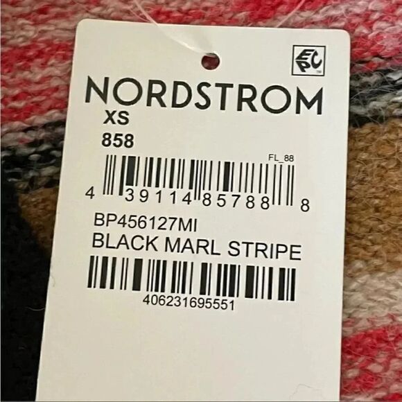 BP BLACK MARL STRIPE Button Down Red Black V-Neck Crop Cardigan Sweater XS - Picture 10 of 16